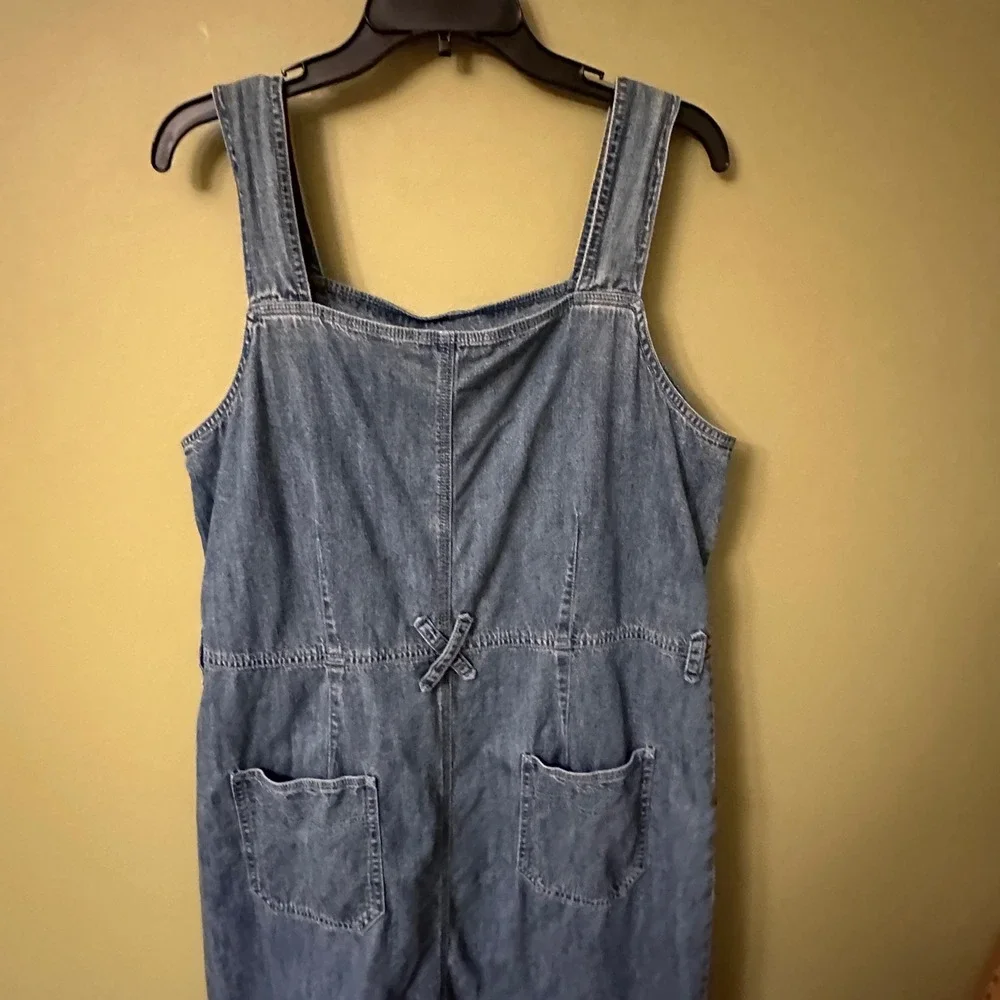 Vintage Eddie Bauer Denim‎ Pinafore Dress Sz 18 Maxi Jean Jumper Bib Skirt Farm